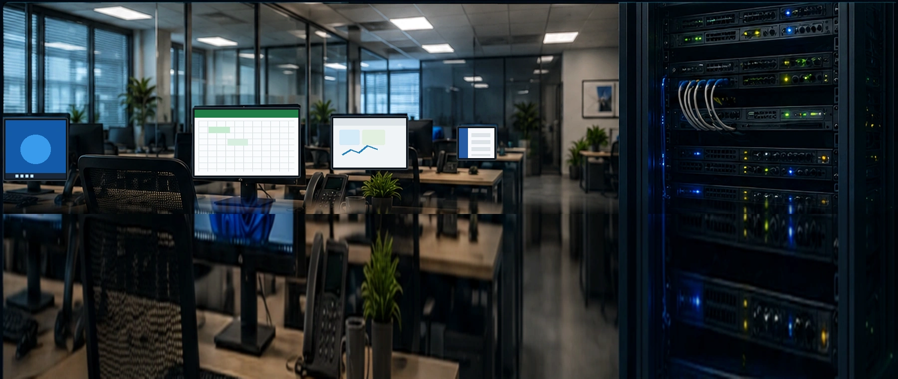 Maintenance informatique pour professionnels avec postes et infrastructure réseau