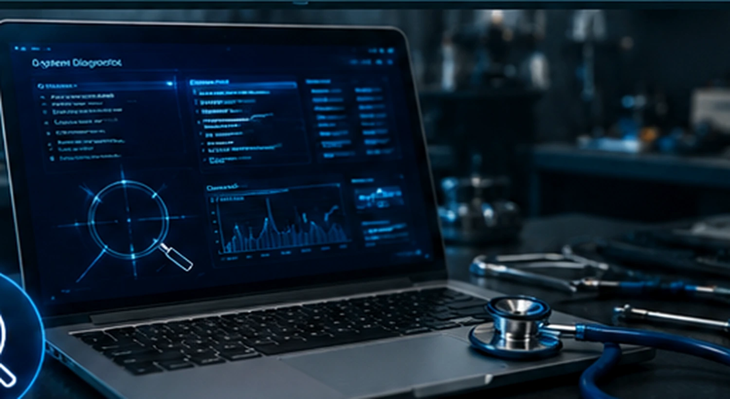 Diagnostic informatique sur un ordinateur portable en atelier